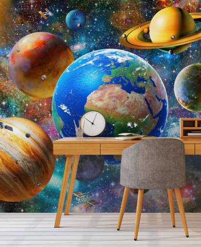 planets and sun grouped up wallpaper