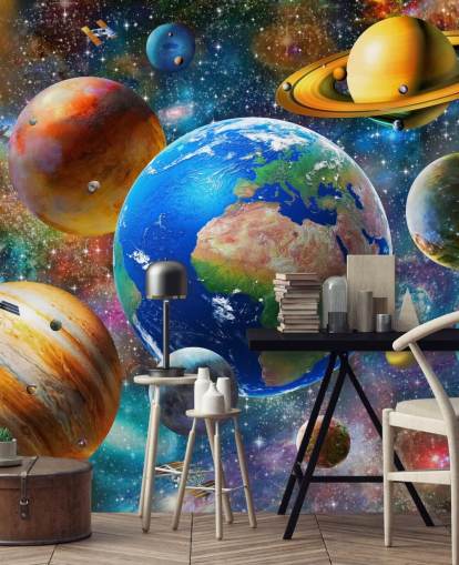 planets and sun grouped up wallpaper