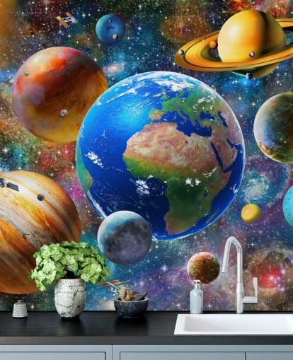 planets and sun grouped up wallpaper