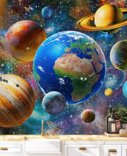 planets and sun grouped up wallpaper