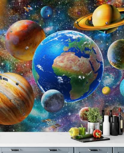 planets and sun grouped up wallpaper
