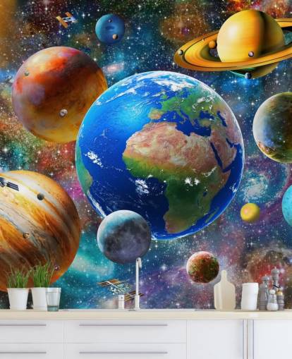 Planeten und Sonne gruppiert Tapete