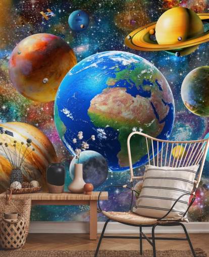 planets and sun grouped up wallpaper