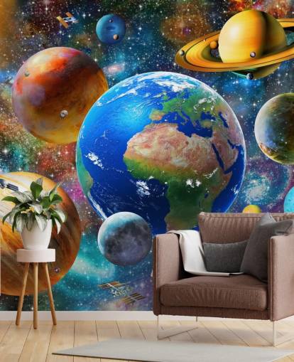 Planeten und Sonne gruppiert Tapete