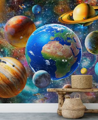 Planeten und Sonne gruppiert Tapete