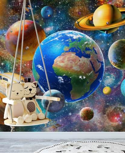 fondo de pantalla de planetas y sol agrupados