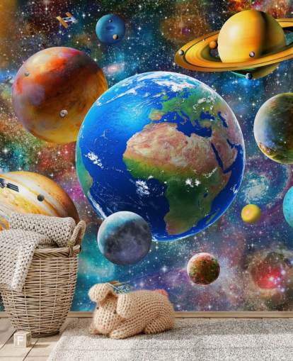 planetas e sol agrupados papel de parede