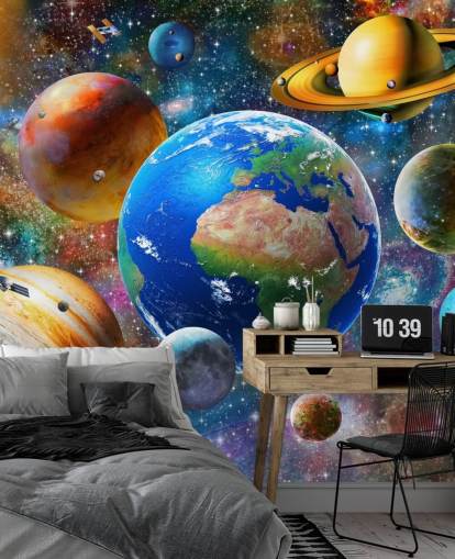 planetas e sol agrupados papel de parede