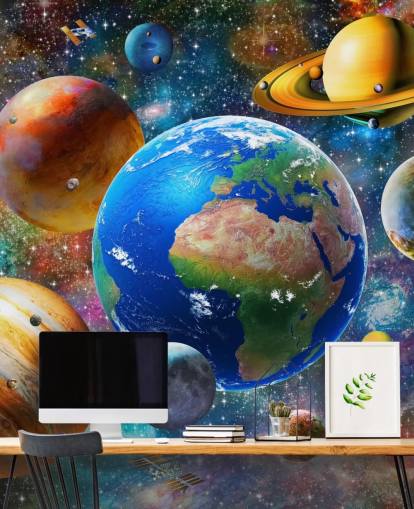 planets and sun grouped up wallpaper