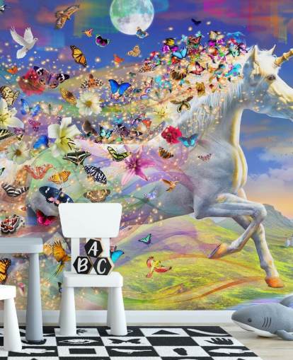 running unicorn with butterfly and bird mane wallpaper running unicorn with butterfly and bird mane wallpaper