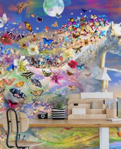 running unicorn with butterfly and bird mane wallpaper running unicorn with butterfly and bird mane wallpaper