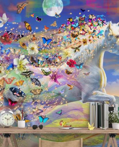 running unicorn with butterfly and bird mane wallpaper running unicorn with butterfly and bird mane wallpaper