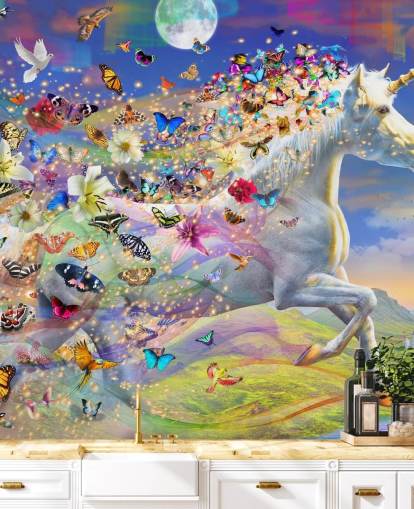 running unicorn with butterfly and bird mane wallpaper running unicorn with butterfly and bird mane wallpaper