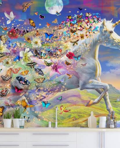 running unicorn with butterfly and bird mane wallpaper running unicorn with butterfly and bird mane wallpaper