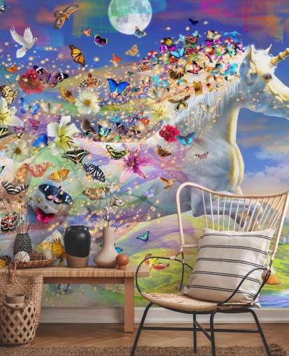 running unicorn with butterfly and bird mane wallpaper running unicorn with butterfly and bird mane wallpaper