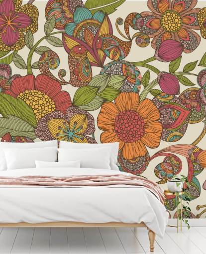 doodled colourful flowers wallpaper