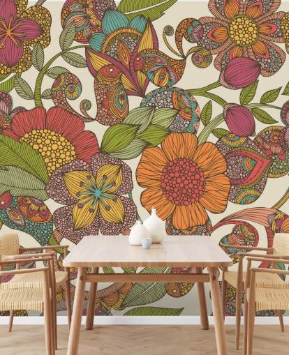 doodled colourful flowers wallpaper