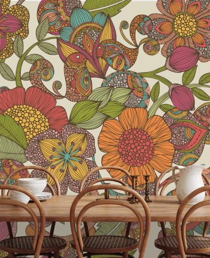 papel de parede de flores coloridas rabiscadas