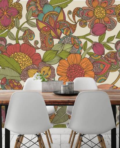 carta da parati fiori colorati scarabocchiati