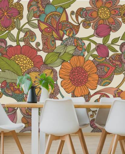 papel de parede de flores coloridas rabiscadas