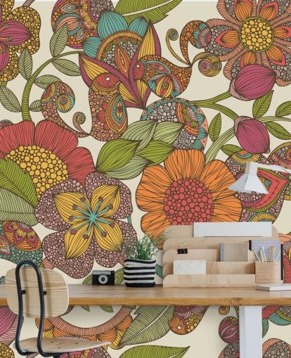 doodled farverige blomster tapet doodled farverige blomster tapet