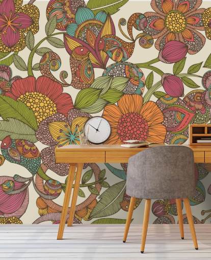 papier peint fleurs colorées griffonné