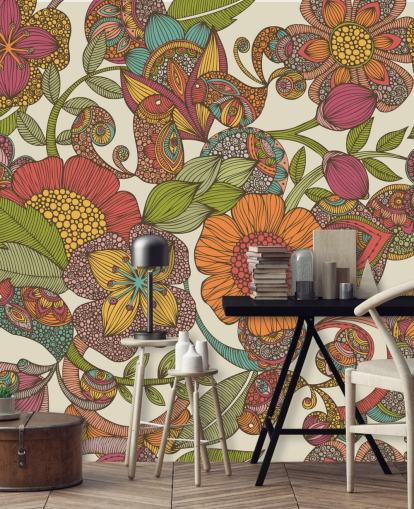 carta da parati fiori colorati scarabocchiati