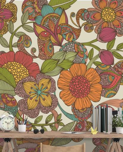 carta da parati fiori colorati scarabocchiati