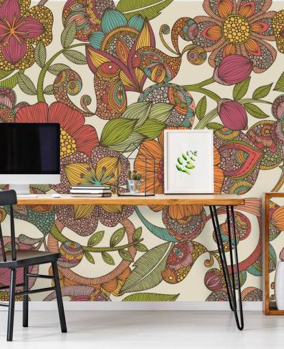 papel de parede de flores coloridas rabiscadas