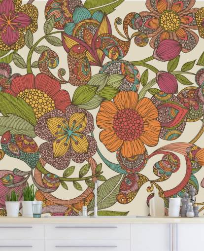 doodled colourful flowers wallpaper