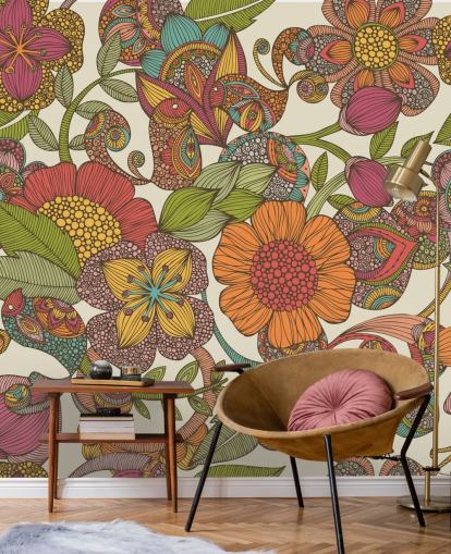 carta da parati fiori colorati scarabocchiati