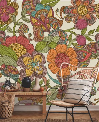 doodled colourful flowers wallpaper