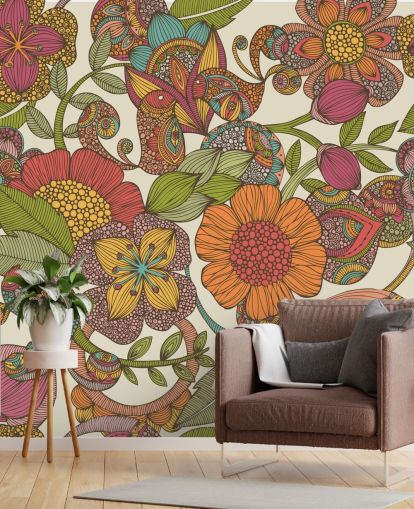 carta da parati fiori colorati scarabocchiati