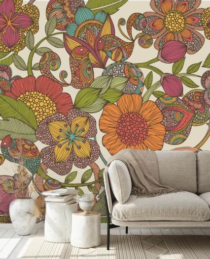 carta da parati fiori colorati scarabocchiati