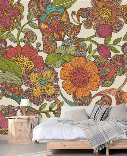 carta da parati fiori colorati scarabocchiati