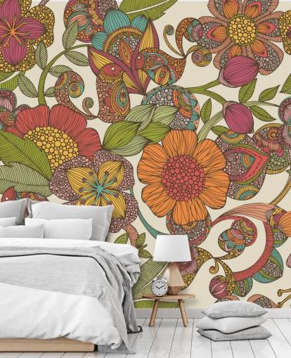 carta da parati fiori colorati scarabocchiati