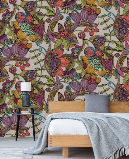 doodle floral colourful wallpaper