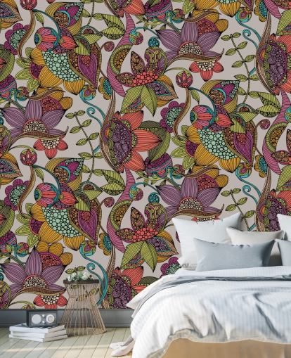 papel pintado colorido floral doodle