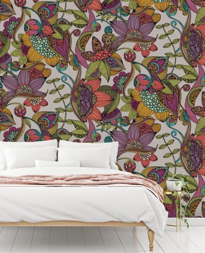 doodle floral papel de parede colorido