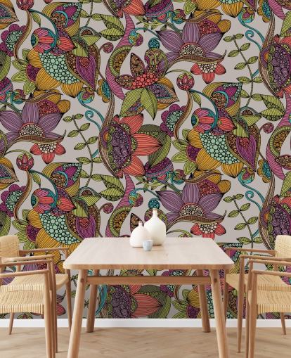 doodle bloemen kleurrijk behang