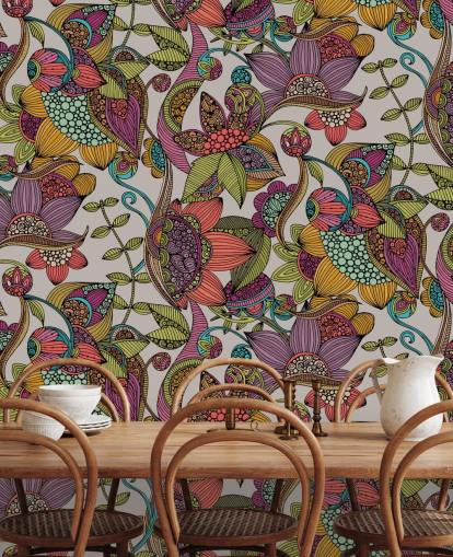 papel pintado colorido floral doodle papel pintado colorido floral doodle