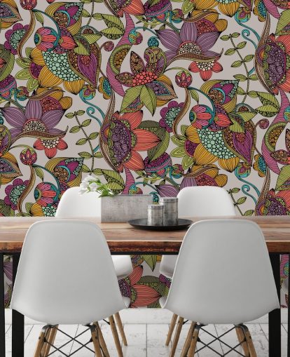 doodle floral colourful wallpaper