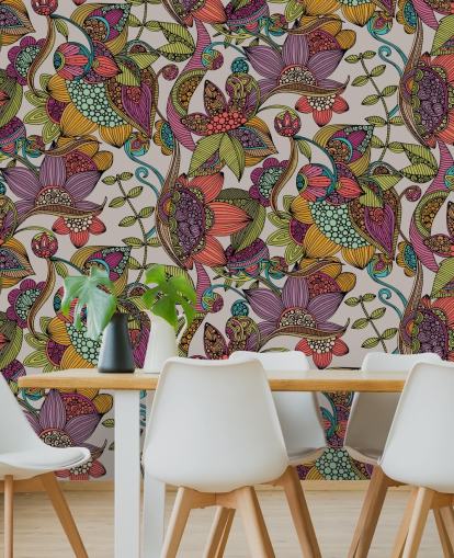 doodle floral colourful wallpaper