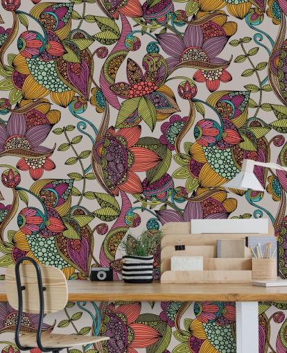doodle floral colourful wallpaper