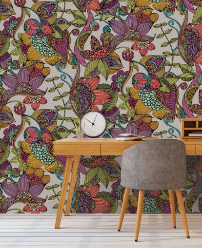 papel pintado colorido floral doodle