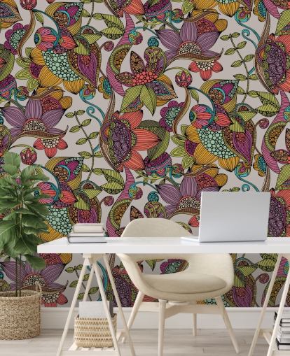 doodle floral fargerik tapet