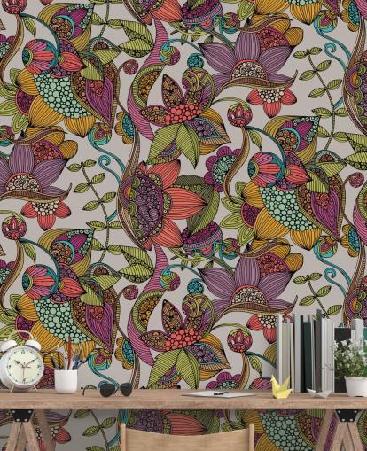 doodle floral colourful wallpaper