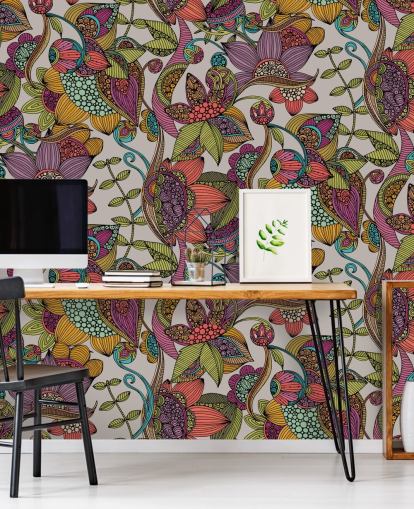 doodle floral fargerik tapet