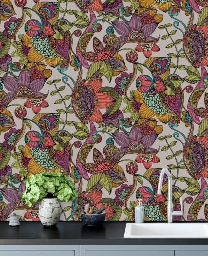 doodle floral colourful wallpaper