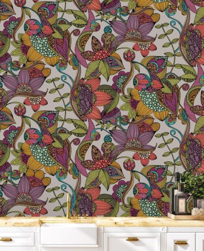 doodle floral fargerik tapet